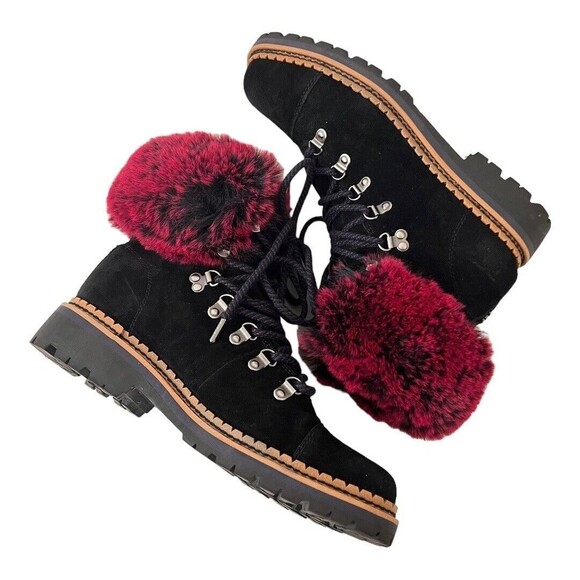 Sam Edelman 8 Bowen Black Suede Combat Fur Lined Lace Up Combat Hiker Boot - Picture 6 of 8